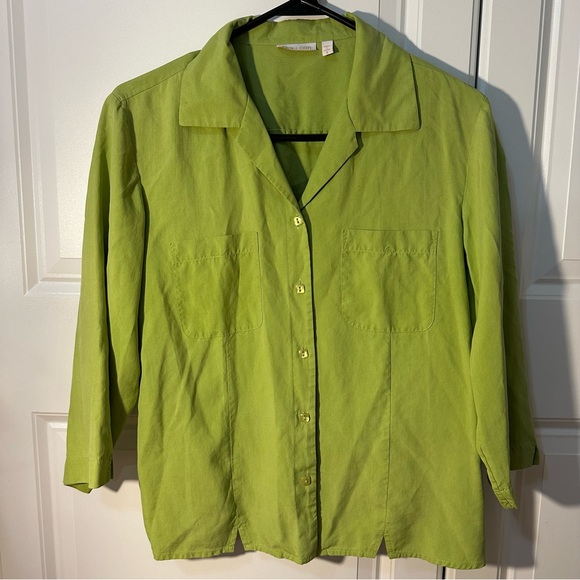 Lexicon medium women’s 3/4 sleeve vintage button up square buttons 100% silk - Picture 1 of 7
